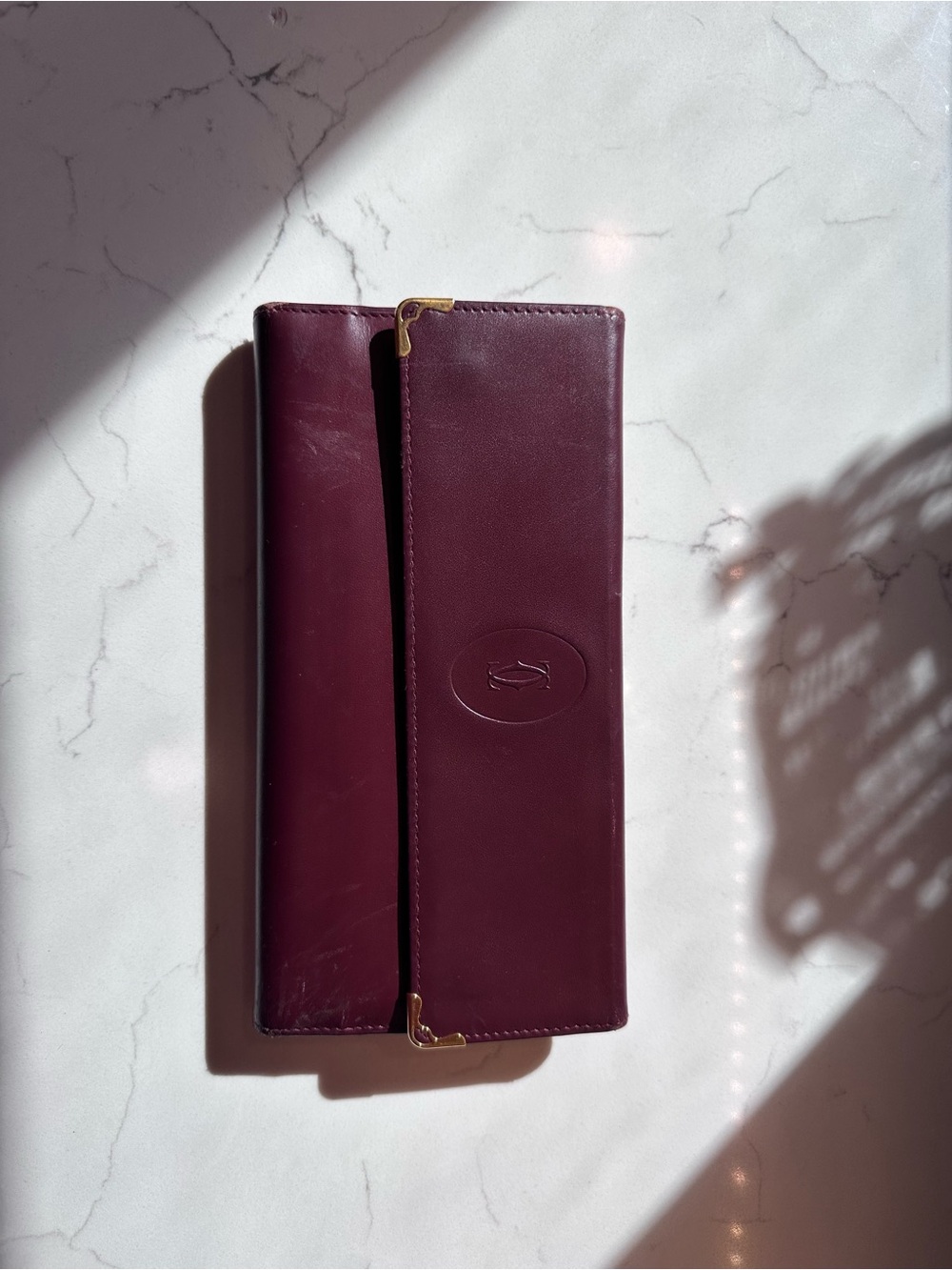 Cartier Leather Long Wallet in Deep Burgundy